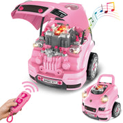 Pink Take Apart Building Truck Pretend Play Realistic Mechanic Toy w/Remote Control Key Gift with Sound and Light Functions